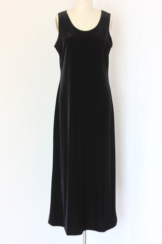 vintage black maxi evening dress plush velvet sle… - image 2