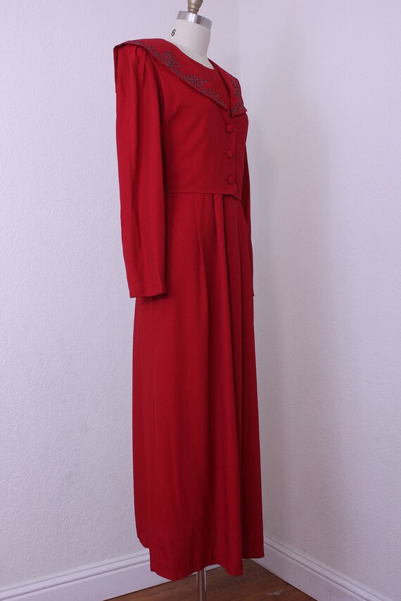 Vintage Red Dress Long Sleeves Maxi Metallic  Cor… - image 8