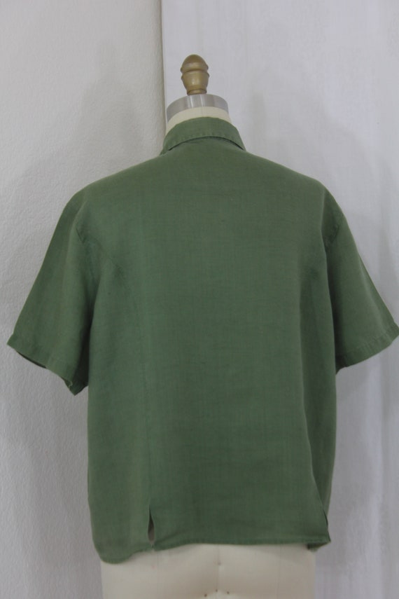 Vintage  flax linen collared blouse  forest green… - image 3