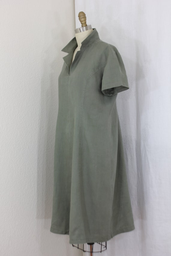 Casual loose fit linen dress in olive green - image 7