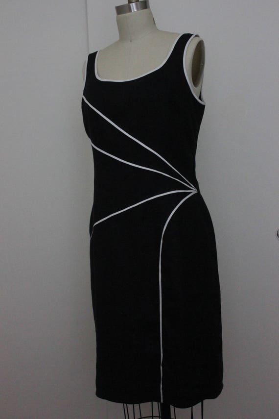 Solid Black With White Accent Sheath Midi Dress  … - image 3