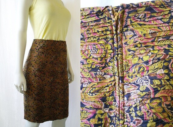 Vintage Skirt, Floral Printed Pleated Pencil - image 5