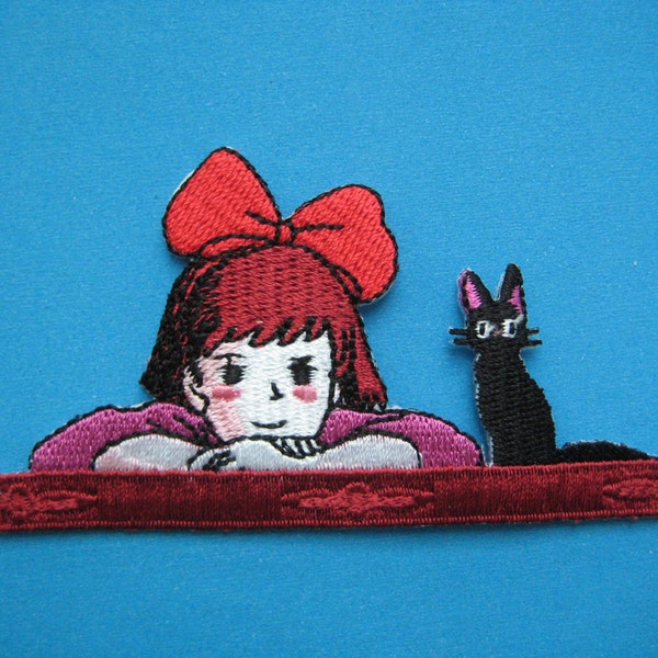 Iron-on Embroidered Patch Kiki with Jiji 3.6 inch