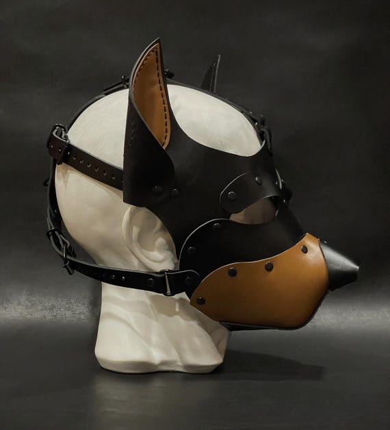 レザー製犬用マスク - 手作りレザー製子犬用マスク - 子犬用マスク