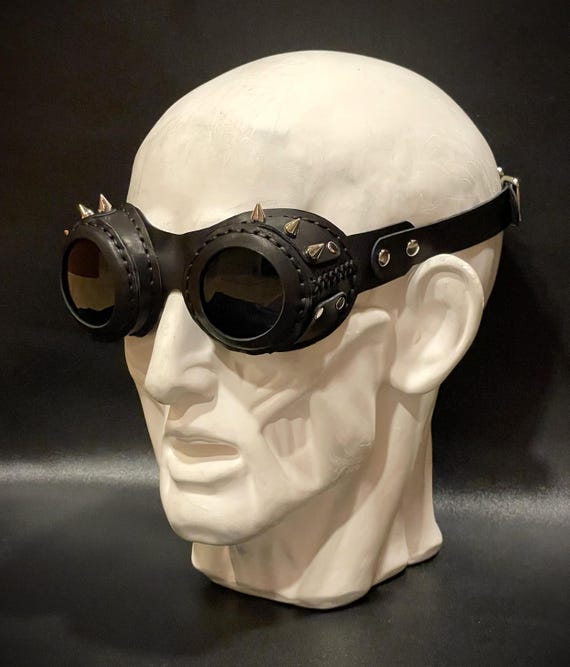 Leather Goggles,  Burning Man, Steam Punk Steampunk Burning Man Spike Black Goggles Captain Hat  main image 4
