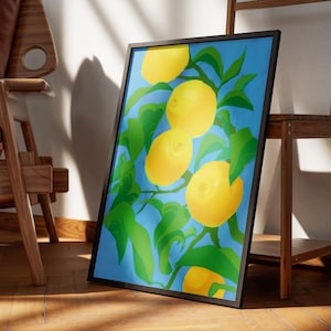 Lemon Tree Art Print – Citrus Fruit Wall Decor Yellow Lemons Illustration Kitchen Wall Art Mediterranean Botanical Print Summer Fresh Art