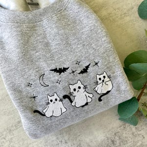 Embroidered Ghost Cat Design, Trick or Treat Ghost Family Machine File, Halloween Ghost Cat Design, Bookish Ghost, Spooky Season