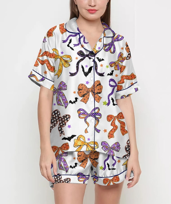 Halloween Gifts, Halloween Shirt, Pajamas Satin Set, Ghost Shirt, Cute Ghost Shirt Design, Gift For Women, Halloween Coquette, Spooky Season