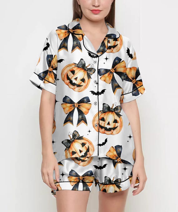 Halloween Gifts, Halloween Shirt, Pajamas Satin Set, Ghost Shirt, Cute Ghost Shirt Design, Pumkin Halloween Coquette, Spooky Season