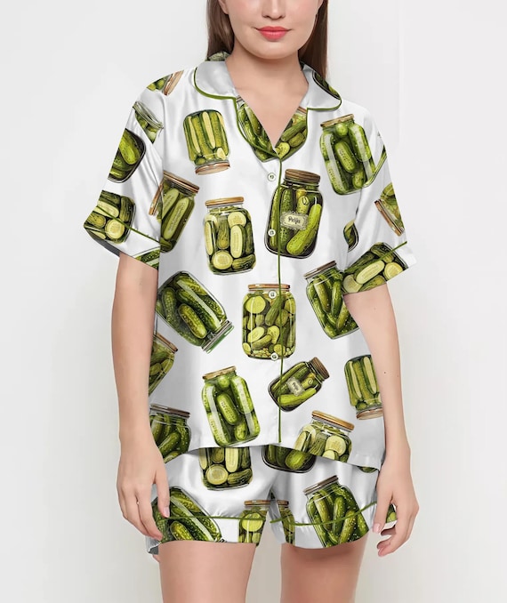 Coquette Pickles Pajamas Satin Set, Mother's Day Gift, Gift For Her, Birthday Gift, Pjs For Women, Bridesmaid Giftss