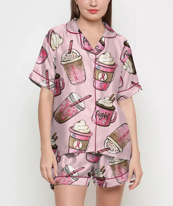 Breast Cancer Gifts, Breast Cancer Shirt, Pajamas Satin Set, Breast Cancer Awareness, Mother Gift, Gift For Women, Pink Ribbon Breast Cancer