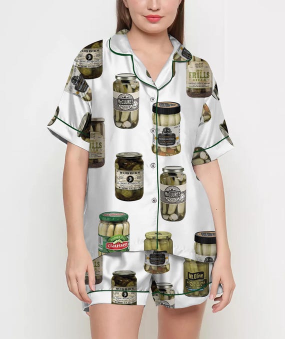 Pickles Pajamas Satin Set, Mother's Day Gift, Gift For Her, Gift For Grandma, Birthday Gift, Pjs For Women, Bridesmaid Giftss