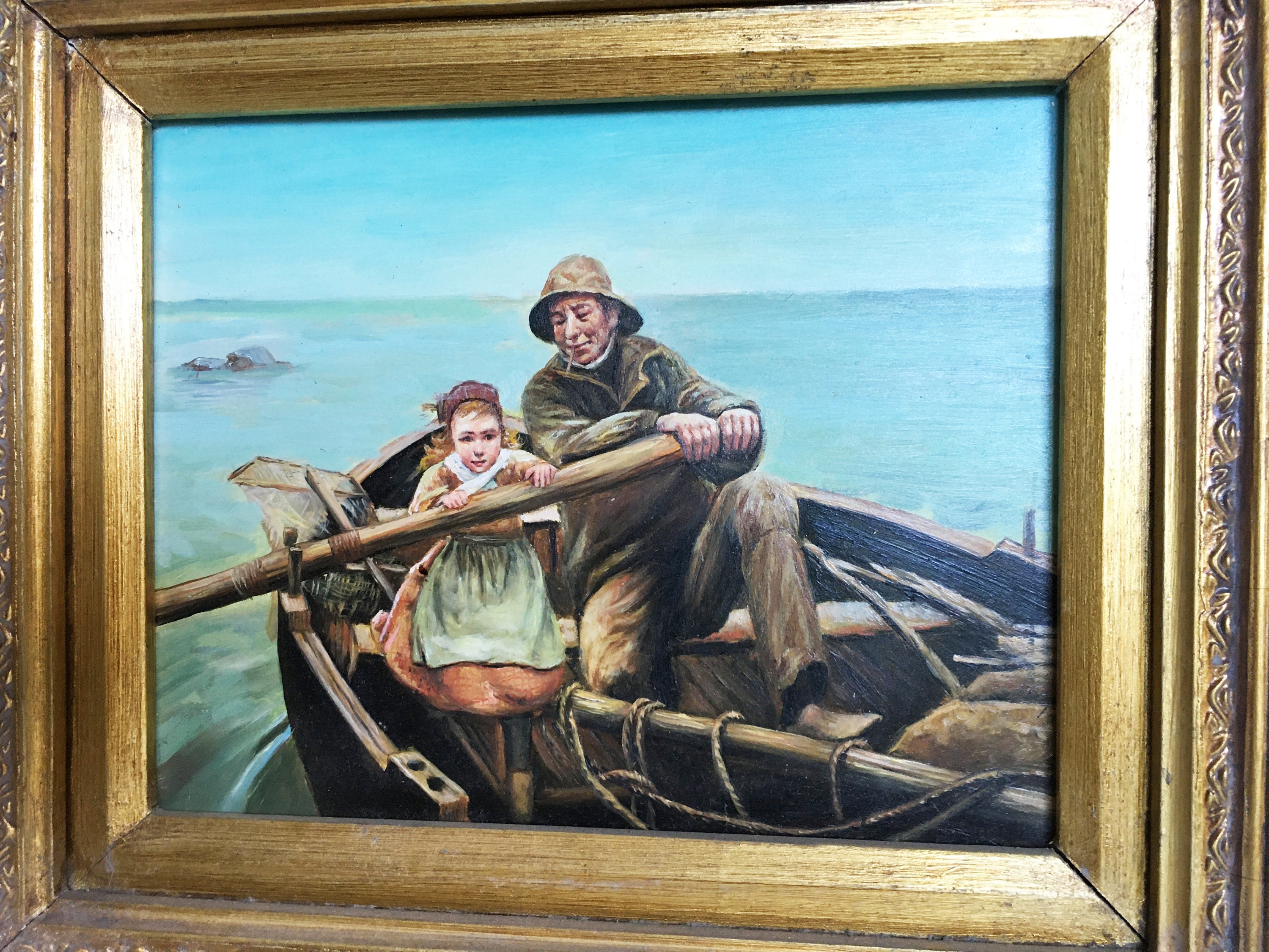 W．RUSSELL FINT（W.ラッセル　フリント）、海辺の漁師の娘 Antique 1800s New England Maine Ocean Sea Sailor and Child