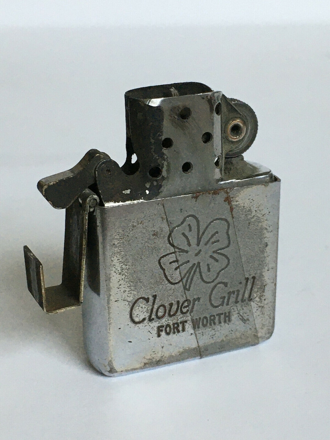 Vintage Antique Pre WWII Zippo Lighter Fort Worth Texas CLOVER GRILL