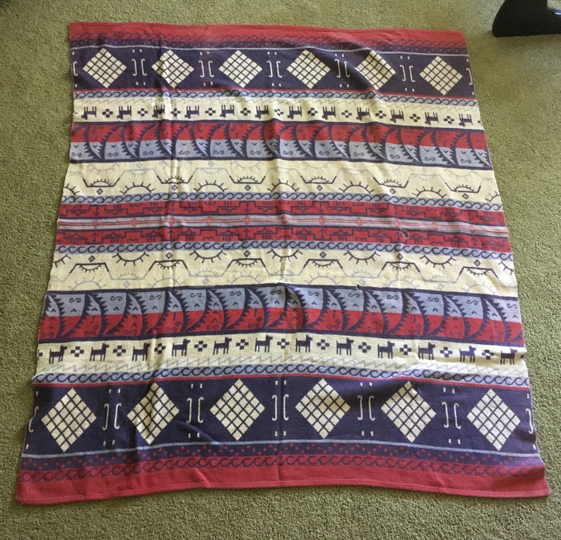 Vintage Antique Indian Trade Blanket Rising Sun Southwestern Aztec