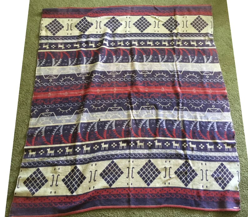 Vintage Antique Indian Trade Blanket Rising Sun Southwestern Aztec