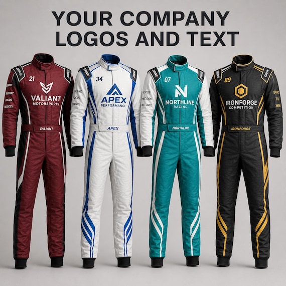 Custom Racing Suits for Kids Adults – Formula 1 Style, Company Logos, Matching Gloves