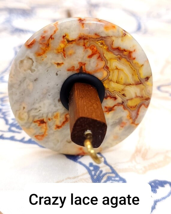 Top Whorl Crazy Lace Agate Drop Spindle