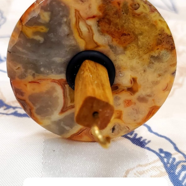 Top whorl drop spindle, fancy stone