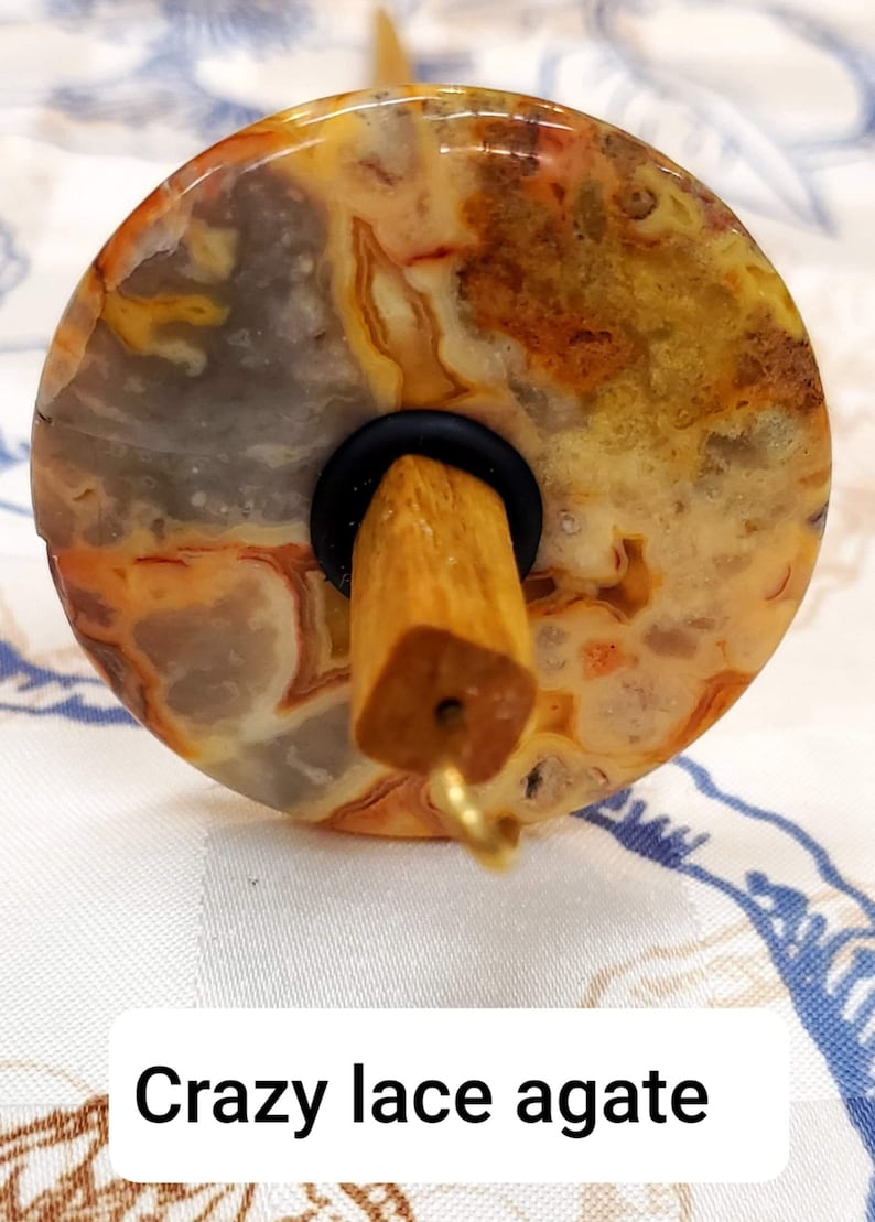 Top whorl drop spindle, fancy stone image 1