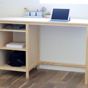 Counter Height Desk with Storage – Sit or Stand Workstation – Craft Table – Office Desk with Shelves – DIY Woodworking Plans PDF