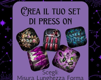 Unghie finte Press on personalizzato. Set unghie personalizzate. Unghie fatti a mano.