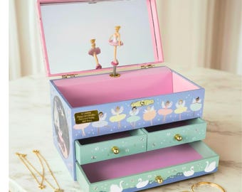 Personalised Child Musical Jewellery Box with Enchanted World Design,  and Swan Lake Music Tune. Ideal  for 6th, 7th, 8th, 9th Birthday,