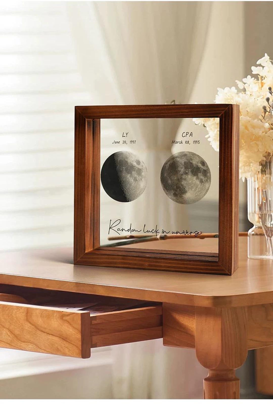 Personalized Moon Phase LED Frame - Custom Birth Date Night Sky Wooden ...