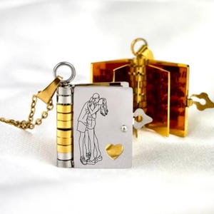 Personalized Book Locket Necklace - Custom Engraved Love Story Pendant - 6 Pages for Romantic Messages - Couple Gift