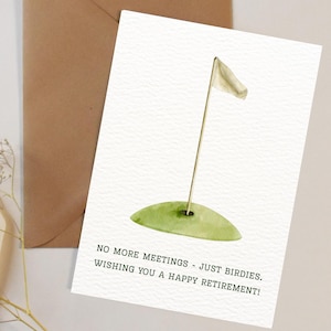Divertida tarjeta de jubilación de golf: ¡No más reuniones, solo birdies! Tarjeta de felicitación de jubilación imprimible para hombres y mujeres - Descarga digital