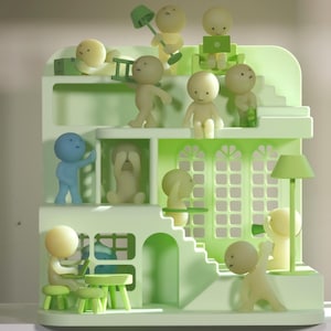Huge Smiski Town Display with Furniture Fits 25+ Smiskis - Pastel GREEN