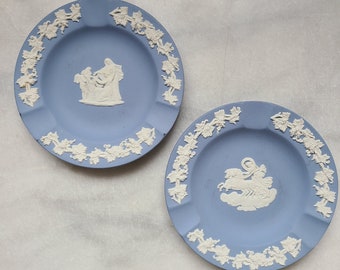 Pair of Vintage Blue Wedgwood Jasperware Ashtrays