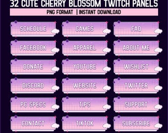 Cherry Blossom Twitch Panels | Pastel Stream Overlay (Instant Download)