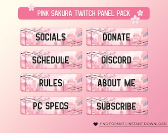 Twitch Panels Pink Sakura | Pastel Anime Twitch Overlay | VTuber Stream Pack PNG