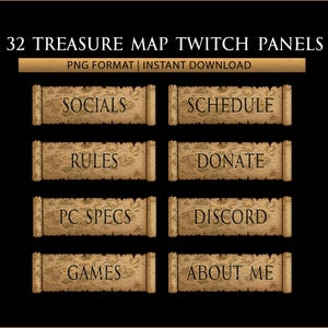 32 Pirate Treasure Map Twitch Panels | Scroll Stream Overlay Pack