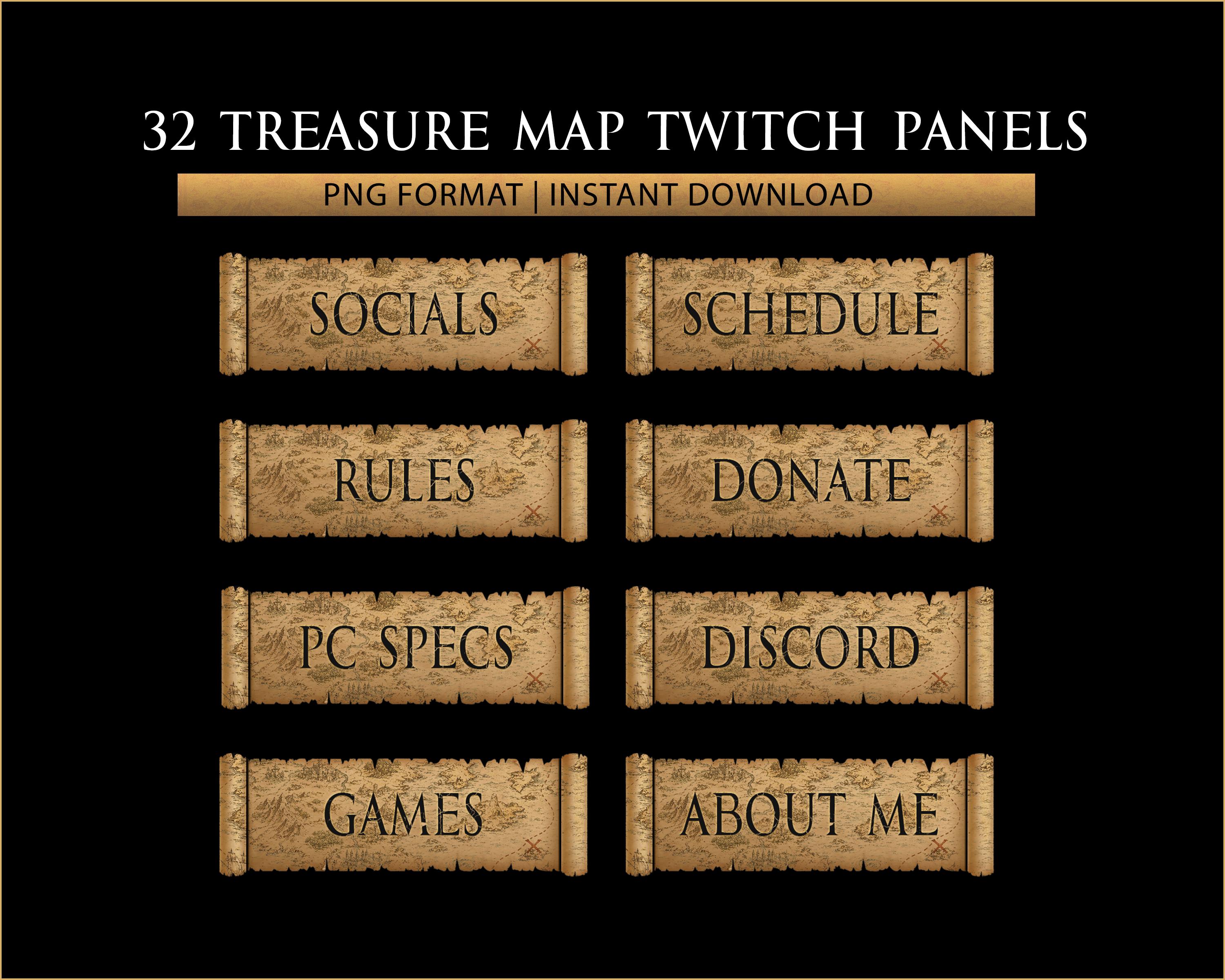 Treasure Ui Panel 32 Pirate Treasure Map Twitch Panels | Scroll Stream Overlay Pack - Etsy