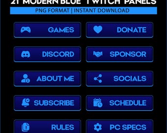 Conjunto de painéis azuis para Twitch | Sobreposição moderna para transmissões (Download digital)