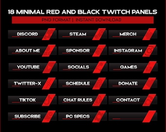 Red & Black Minimalist Twitch Panels – Stream Overlay Pack (Digital Download)