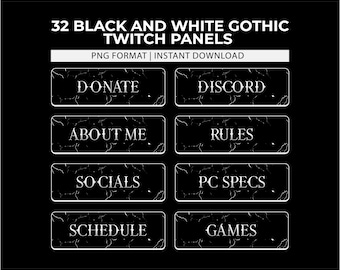 Black and White Gothic Twitch Panels | 32 Stream Panels | Instant Download