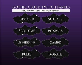 32 Black Gothic Cloud Twitch Panel Set | PNG Instant Download