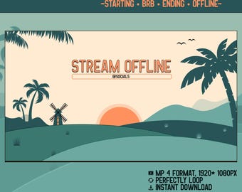 Twitch Overlay Pack – Tropical Screens: Starting Soon, BRB, Ending, Offline – Digital Download