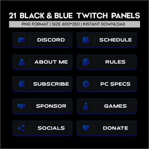 Blue Twitch Panels – 21 Clean Stream Overlay Panels | Blue Twitch Overlay for Streamers | Instant Digital Download