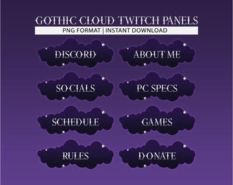 32 Purple Gothic Cloud Twitch Panel Set | PNG Instant Download