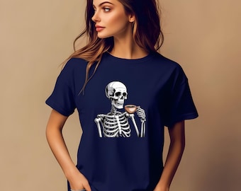 Camiseta de esqueleto de café / Divertida camiseta para adictos a la cafeína, regalo de Halloween