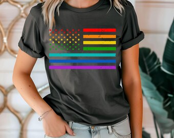 Camiseta com a bandeira americana do arco-íris, camiseta Pride Comfort Colors