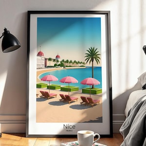 Nice France Travel Print – French Riviera Beach Wall Art, Mediterranean Coastal Decor (Digital Download)