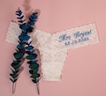 Custom Embroidered Bridal Thong Set | White Lace Wedding Panty with Name & Date product logo
