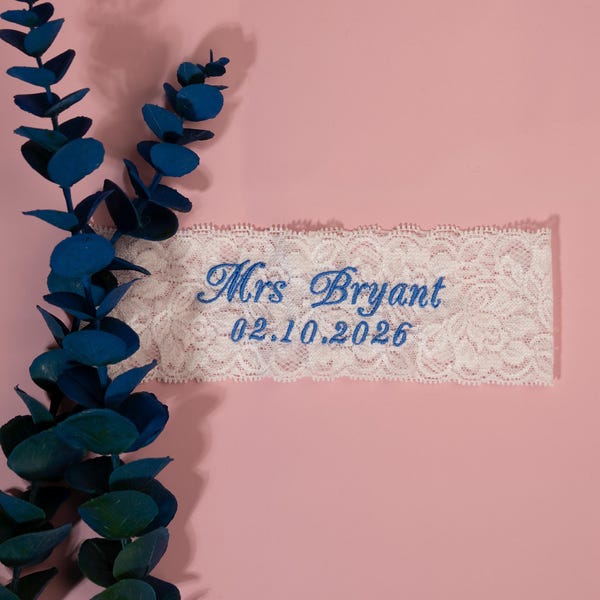 Liga de boda de encaje blanco personalizada, recuerdo nupcial personalizado