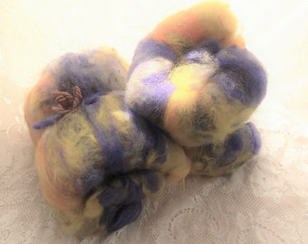 Alpaca Wool Batt for spinning felting purple purple yellow orange 3oz.