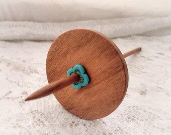 Split Notched Spindle, Low Whorl, Goncalo Alves and Cherry with turquoise, 26 g